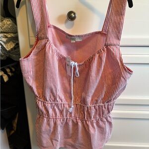 Seersucker Stripe Modern Peplum Tank Top